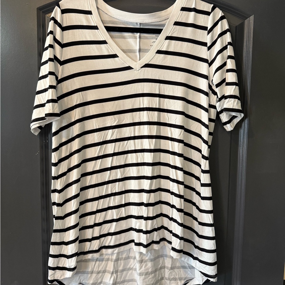 Black and White Striped V-Neck T-Shirt